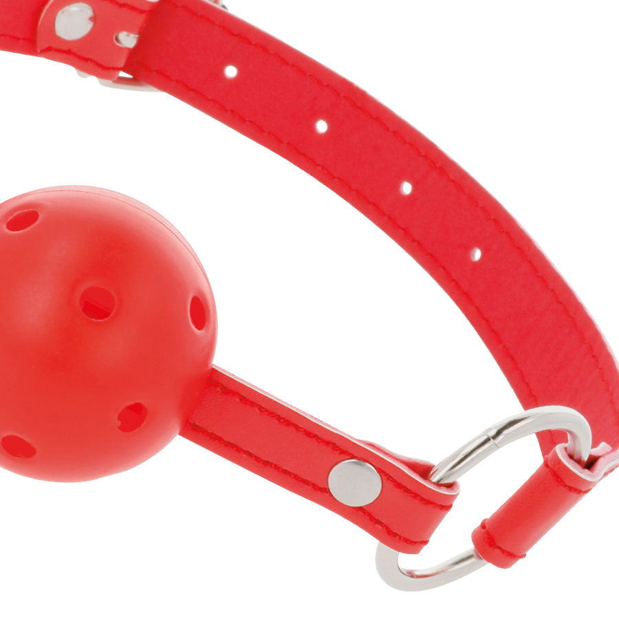Bâillon boule à lanières cuir ajustables — vue de profil