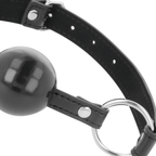 Bâillon boule cuir et PVC noir — vue de profil