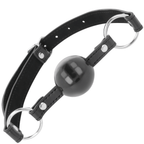 Bâillon boule cuir et PVC noir — détail produit