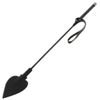 Cravache a pointe silicone Darkness de 60 cm, claqueur en feuille noire sur tige rigide a boucle de poignet, accessoire de discipline BDSM au claquement net.