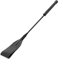Fouet noir PVC Darkness de 45 cm a pointe flexible, large claqueur plat et manche tresse, cravache de domination BDSM souple ideale pour debuter la discipline.