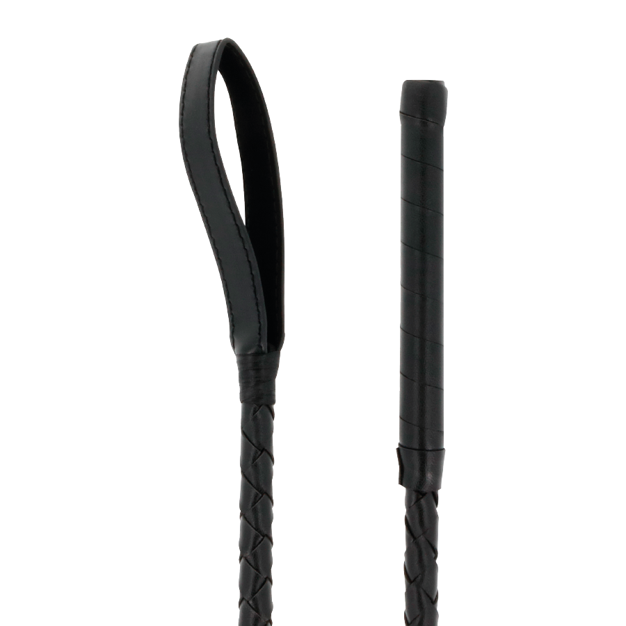 Fouet BDSM noir pointe PVC — détail produit