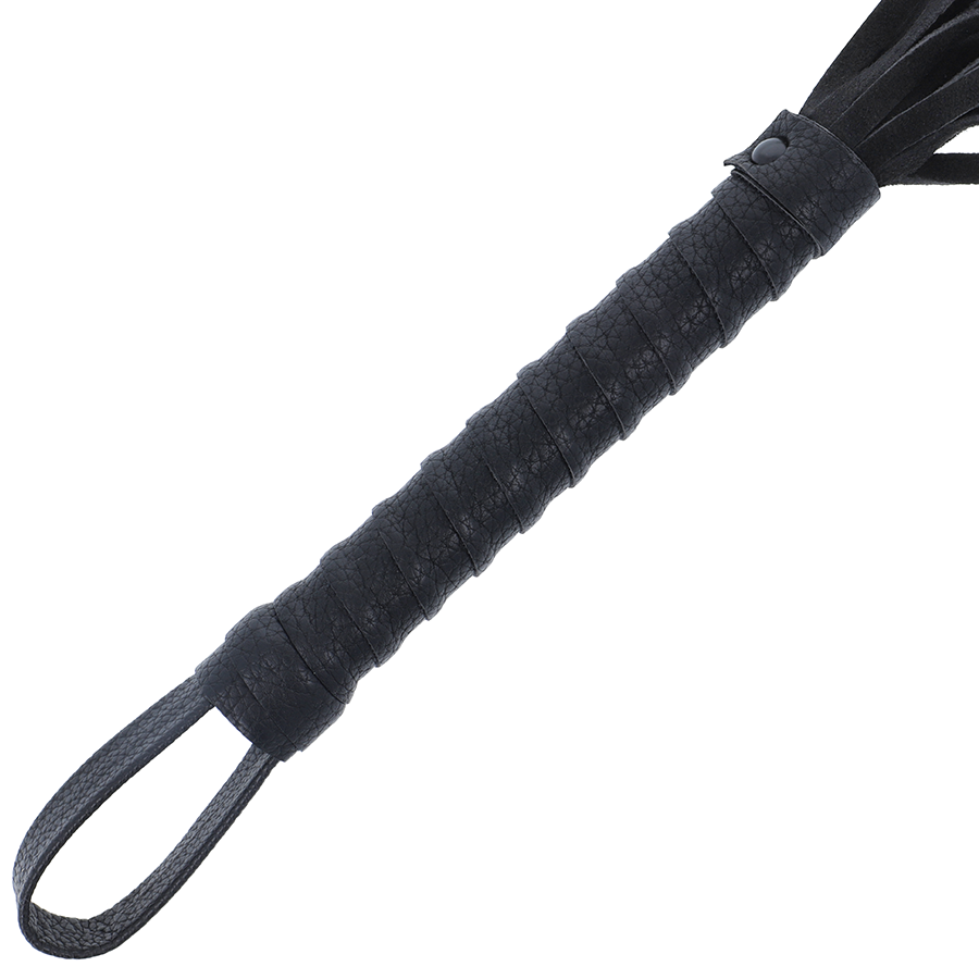 Fouet de bondage noir avec manche cuir — détail produit