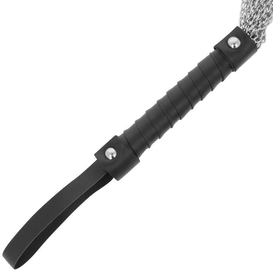 Fouet de bondage manche métal avec poignée — vue de profil
