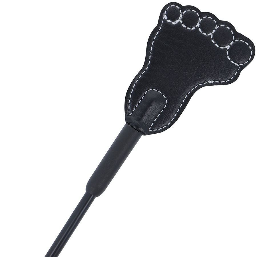 Crop et fouet noir double fonction PVC — vue de profil