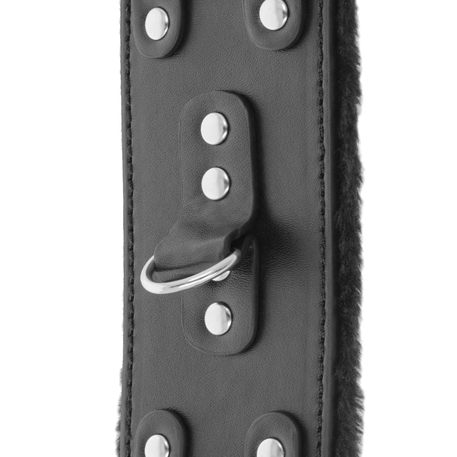 Menottes ajustables cuir PVC noir doublure — vue de profil