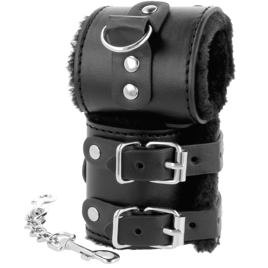 Menottes ajustables cuir PVC noir doublure — détail produit