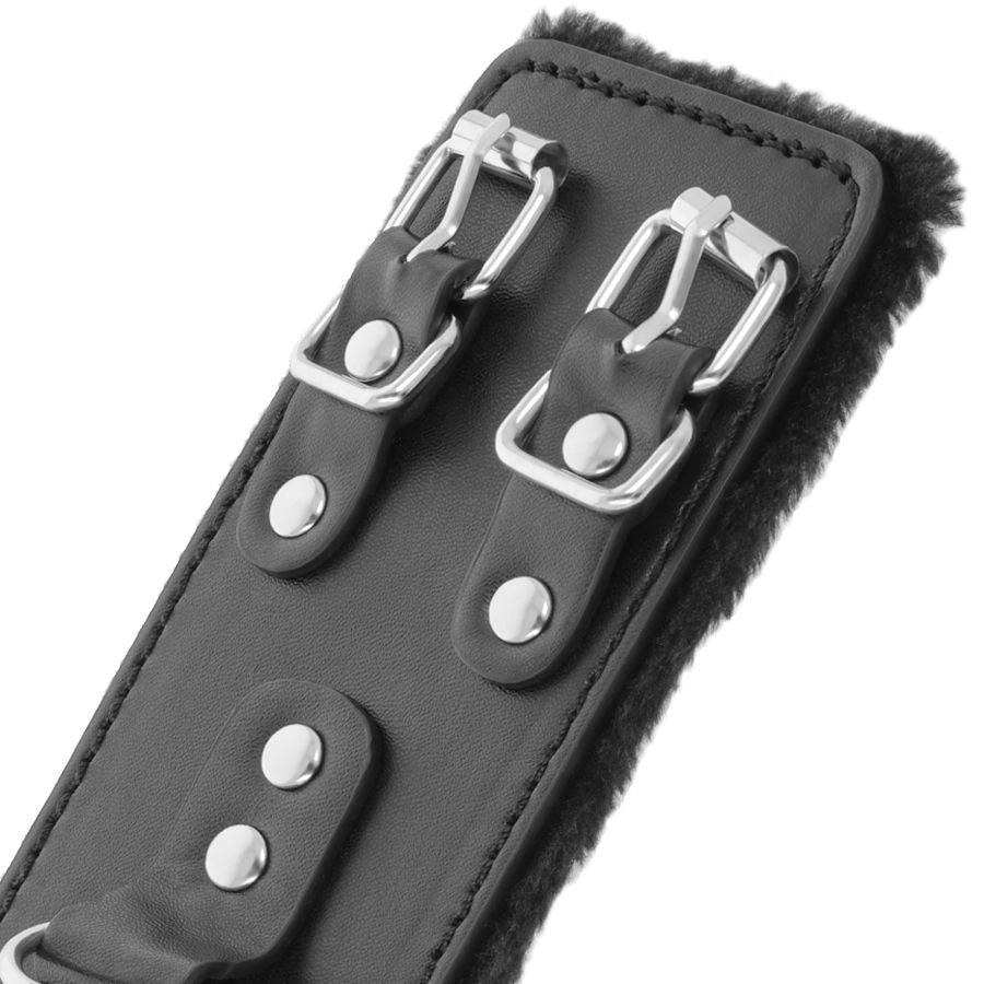 Menottes ajustables cuir PVC noir doublure — vue de dos