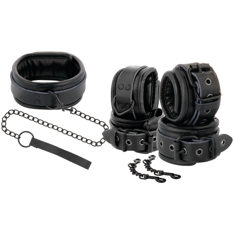 Ensemble menottes et collier cuir noir — détail produit