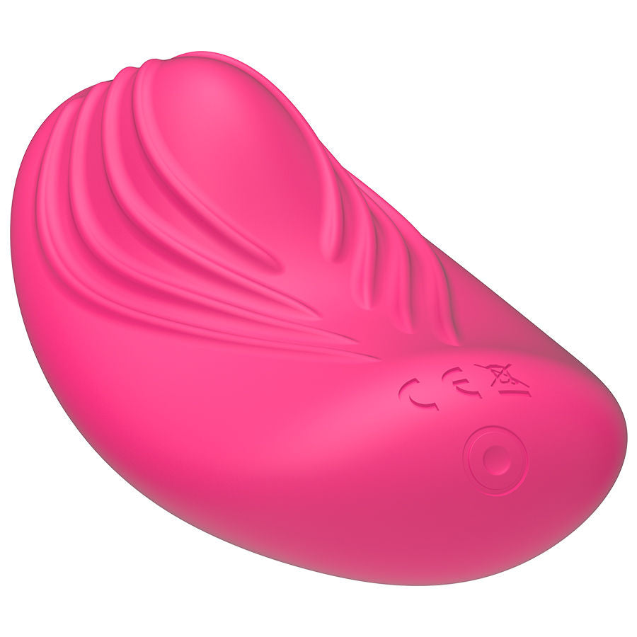 Gros plan arrière du vibromasseur Panty Vibe rose montrant les pictogrammes de certification CE