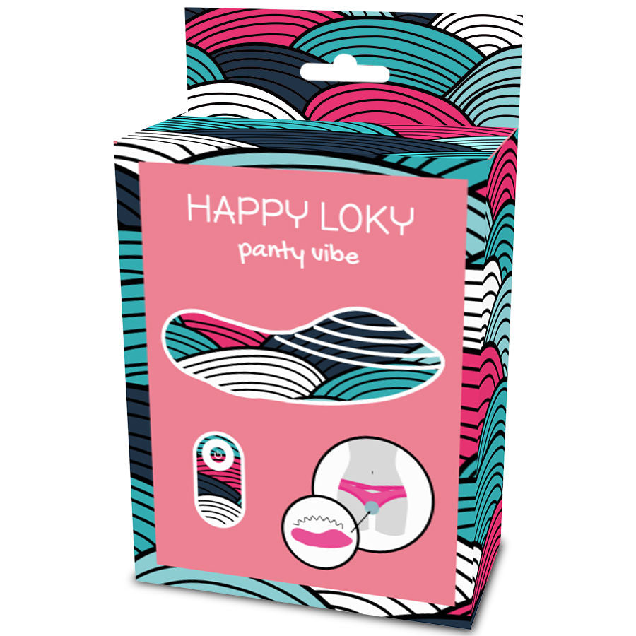 Boîte Happy Loky Panty Vibe illustrant une culotte portée avec le vibromasseur intégré et la télécommande