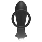 Stimulateur de prostate Addicted en silicone noir de face, anneau penien circulaire et corps vibrant incurve, accessoire rechargeable pour la stimulation anale.