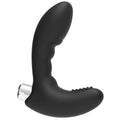 Masseur de prostate Addicted en silicone noir de profil, corps ondule pour le point P et appui perineal, base argentee rechargeable au toucher soyeux.