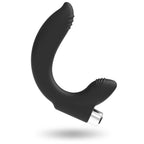 Vibrateur prostatique Addicted modele 7 en silicone noir vu de trois quarts, corps cambre point P et bras perineal nervure, base rechargeable etanche.