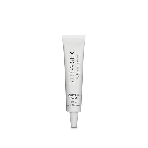 Tube blanc applicateur Clitoral Balm Slow Sex Bijoux Indiscrets, embout fin, photographie isolee sur fond blanc, baume clitoridien thermique 10 ml
