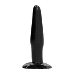Plug anal d'initiation conique de 11 cm en PVC vu de profil, forme fuselee lisse et base ventouse, insertion progressive pour debutants.