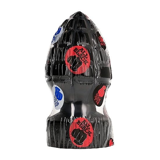 Plug anal en forme de grenade de 14 cm en PVC sous emballage a pastilles colorees, relief quadrille visible, conditionnement scelle de la marque.
