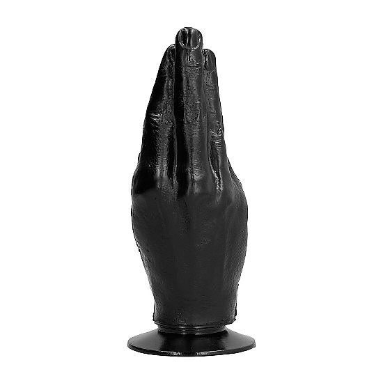 Gode fisting noir ergonomique — détail texture surface
