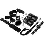 Coffret BDSM cuir synthétique 11 pièces noir — vue de profil