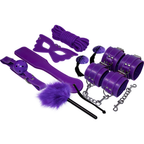 Kit BDSM complet cuir synthétique violet 8 pièces — vue de profil