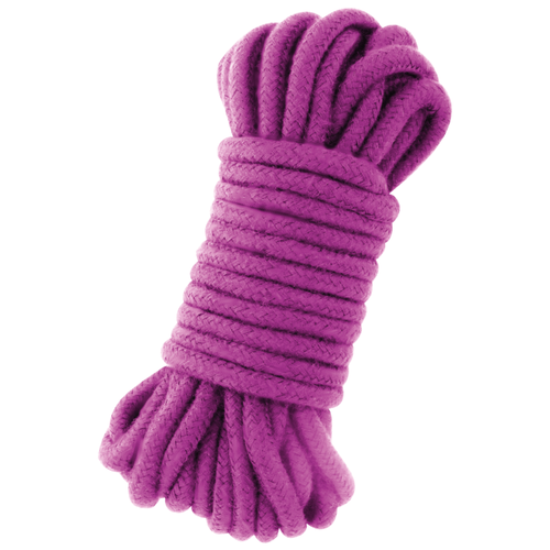 Corde de bondage japonaise en coton violet Darkness enroulee en faisceau. Coton doux sur la peau et maniable a bonne tenue des noeuds pour le shibari et la restriction.