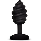 Plug anal vibrant G-Vibe en silicone medical noir, vue de face : corps torsade nervure et base evasee de securite, surface qui masse a l'insertion comme au retrait.