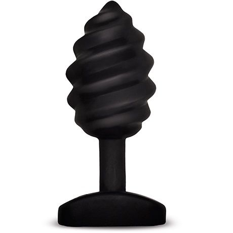 Plug anal vibrant G-Vibe en silicone medical noir, vue de face : corps torsade nervure et base evasee de securite, surface qui masse a l'insertion comme au retrait.