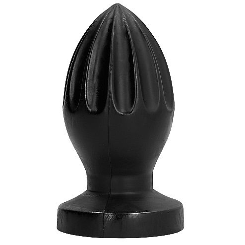 Plug anal rainure de 12 cm en PVC vu de profil, sommet fusele cannele et base ronde evasee, format accessible melant douceur et relief.