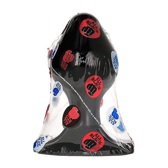 Plug anal large All Black sous blister plastique a pastilles colorees, forme de toupie souple et base evasee devinees, silicone noir submersible pour une ouverture progressive.