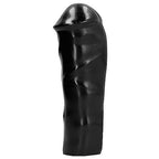 Gode realiste All Black silicone noir vu sous un autre angle, gland sculpte et tige courbe veinee, modele etanche de 20 cm compatible lubrifiants eau et silicone.