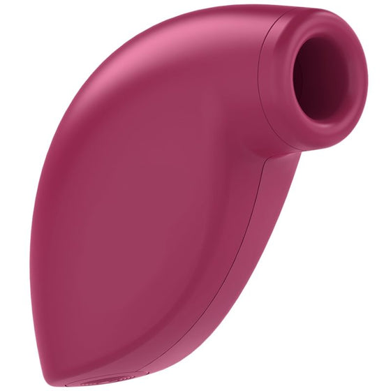 Stimulateur clitoridien Satisfyer rose framboise par ondes de pression, vue de profil avec embout d'aspiration en silicone doux, technologie sans contact.