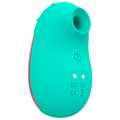 Stimulateur clitoridien Shushu Rithual vert menthe vu de face, embout d'aspiration en silicone doux et bouton tactile, format galet compact rechargeable USB