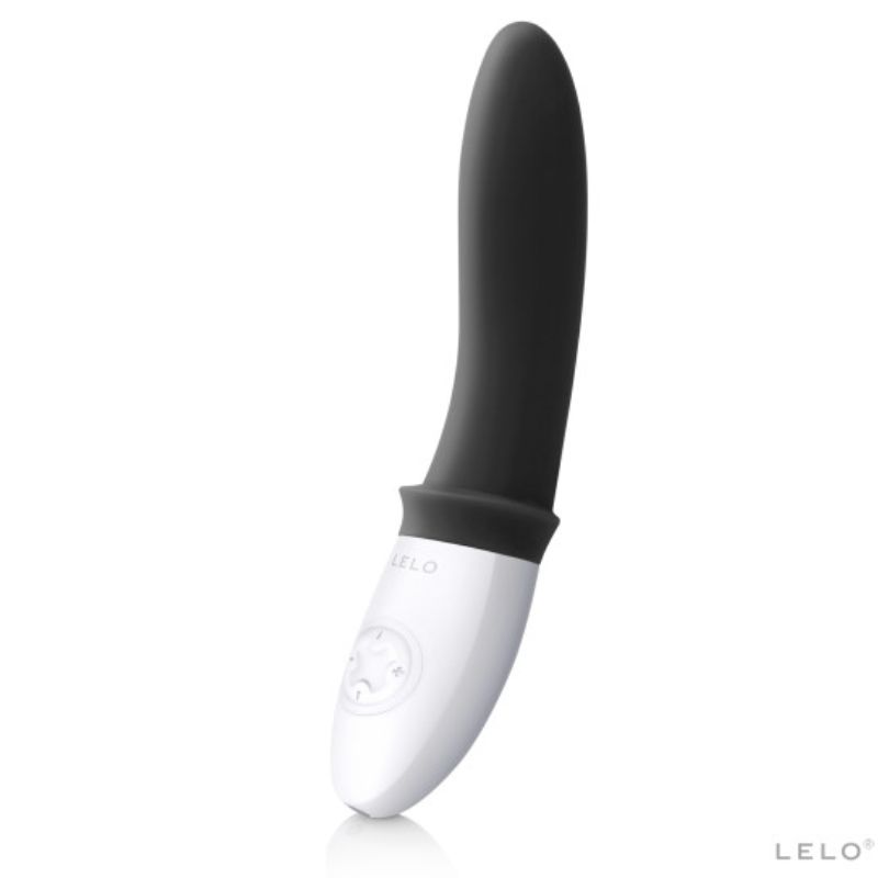 Vibromasseur anal Billy 2 Lelo en silicone noir a embout arrondi et base blanche, tige courbe pour la stimulation prostatique, rechargeable USB submersible a 8 modes