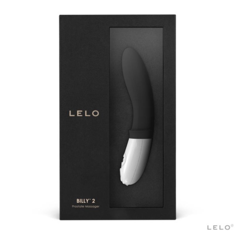 Boite noire du vibromasseur Billy 2 de Lelo presentant le stimulateur prostatique en silicone, sextoy anal rechargeable submersible a 8 modes de vibration et anneau de securite
