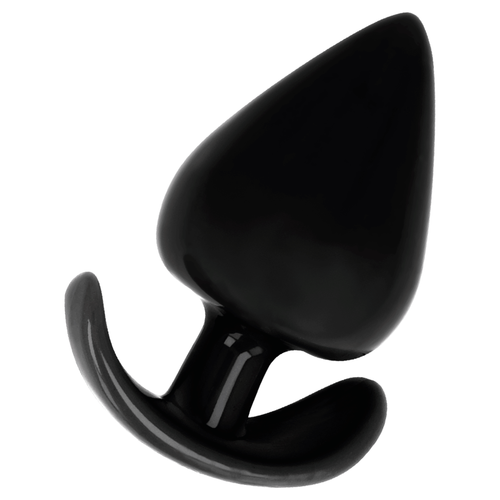 Plug anal Addicted en silicone noir a forme de goutte conique et base ancre courbee, vue isolee du modele lisse pensee pour une insertion progressive.