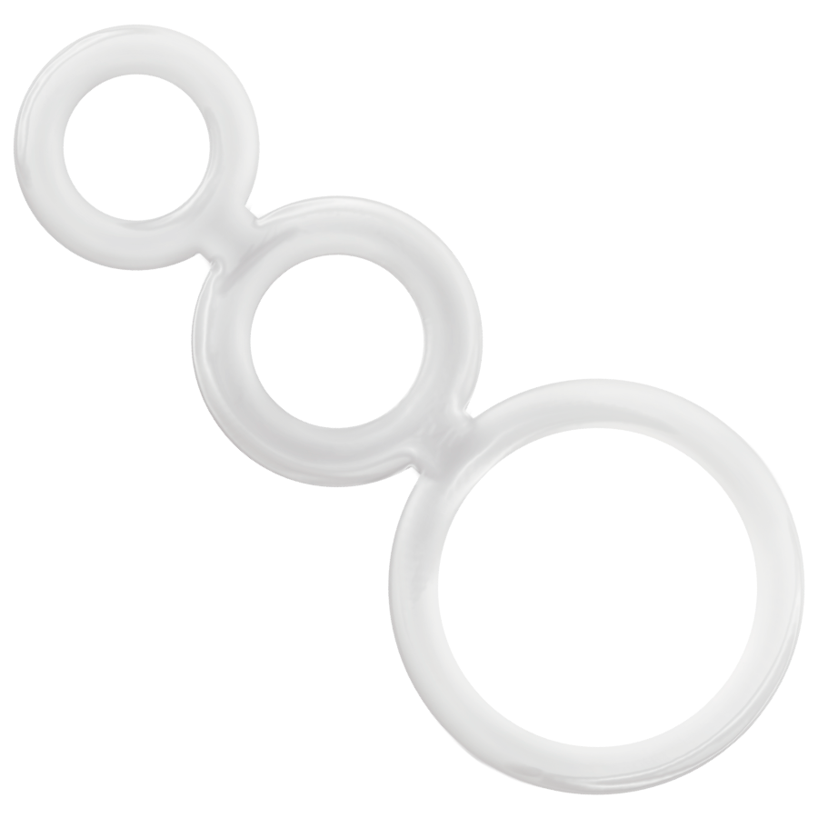 Set anatomique transparent Addicted Toys composé de trois anneaux reliés pour pénis et testicules.