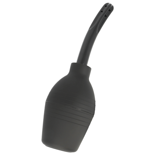 Douche anale Addicted Squeeze Clean en silicone noir, poire souple a presser et longue canule fine perforee, accessoire d'hygiene intime avant les jeux anaux.