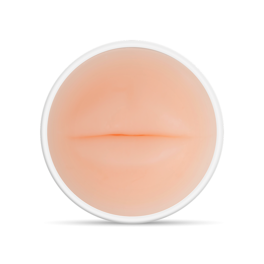 Gros plan sur l'orifice buccal couleur chair de l'insert Jamyjob Joy