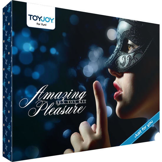 Coffret Toy Joy Amazing Pleasure Sex Toy Kit, packaging noir avec femme masquée, vue de face