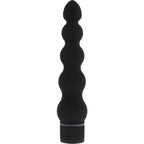 Gode ou vibromasseur anal noir à renflements successifs, vu de face sur fond blanc