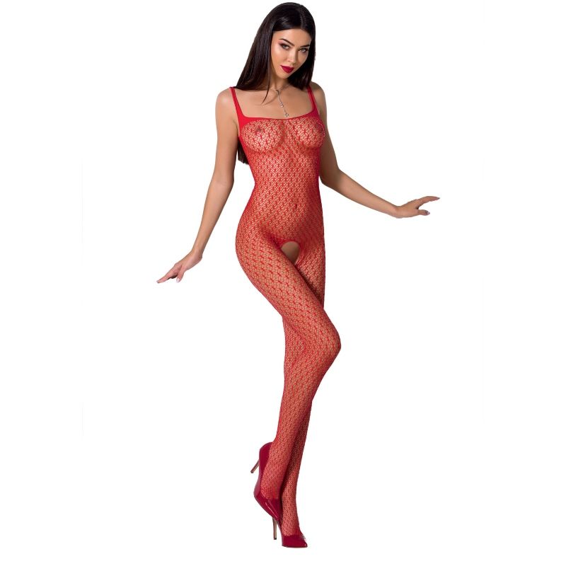 Bodystocking résille BS071 noir rouge blanc — vue de profil