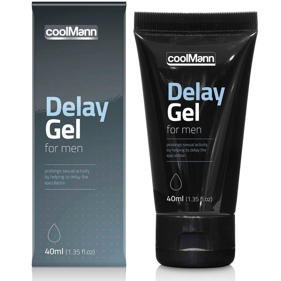 Boite et tube noir CoolMann Delay Gel for men 40 ml, gel retardant a effet fraicheur a appliquer sur le gland pour reduire la sensibilite et prolonger
