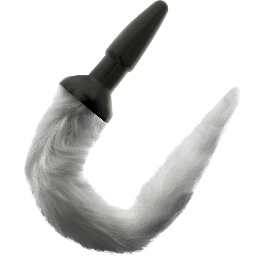 Plug anal en silicone avec queue grise — détail produit