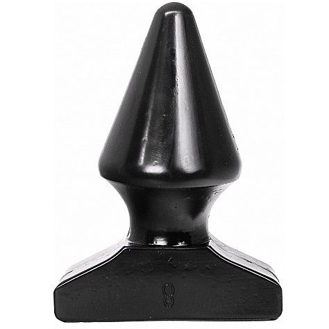 Plug anal conique All Black en silicone vu de face, cone lisse a pointe nette et socle evase stable, gabarit etanche de 17 cm a la forme progressive abordable.