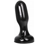 Gros plug anal conique All Black noir vu de face, profil en ogive arrondie et socle evase stable, format etanche de 19,5 cm a la forme douce pour un etirement maitrise.