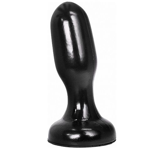 Gros plug anal conique All Black noir vu de face, profil en ogive arrondie et socle evase stable, format etanche de 19,5 cm a la forme douce pour un etirement maitrise.