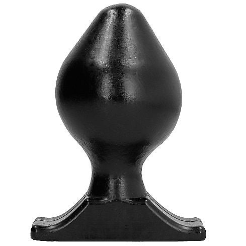 Plug anal PVC souple All Black noir vu de face, renflement central genereux et socle evase stable, format 17 cm flexible et facile a nettoyer pour debuter en douceur.