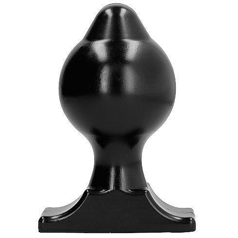 Gros plug anal large All Black noir vu de face, corps a deux bulbes superposes et socle plat, PVC souple de 17,5 cm qui accompagne la dilatation en douceur malgre le gabarit.