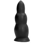 Plug anal progressif All Black noir vu de face, succession de bulbes croissants et base evasee, PVC de 23 cm a la forme conçue pour les pratiquant-es experimente-es.