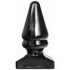 Plug anal triangulaire All Black vu de face, corps en ogive a gradins et base trapeze de 18 cm tres large, format de 30 cm conçu pour une ouverture extreme maitrisee.